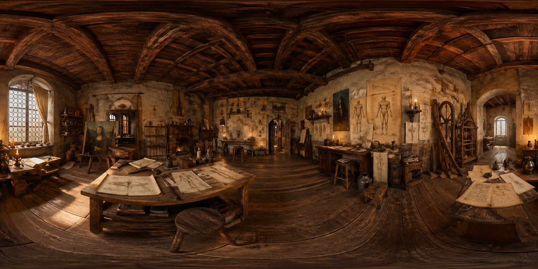 استوديو دافنشي عام 1470 — GPT Image 2 Panorama 示例
