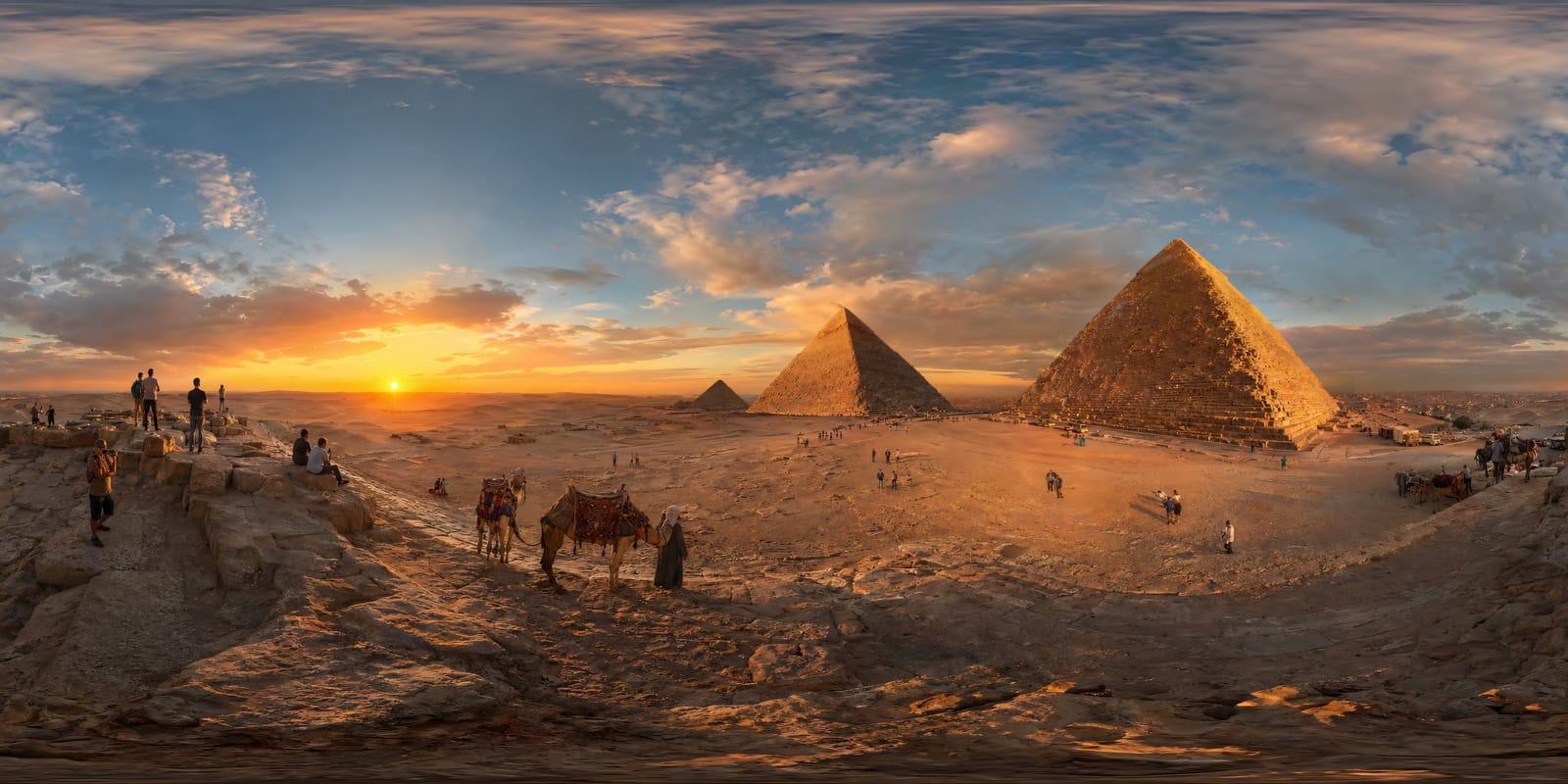 الأهرامات المصرية عند الغروب — GPT Image 2 Panorama 示例