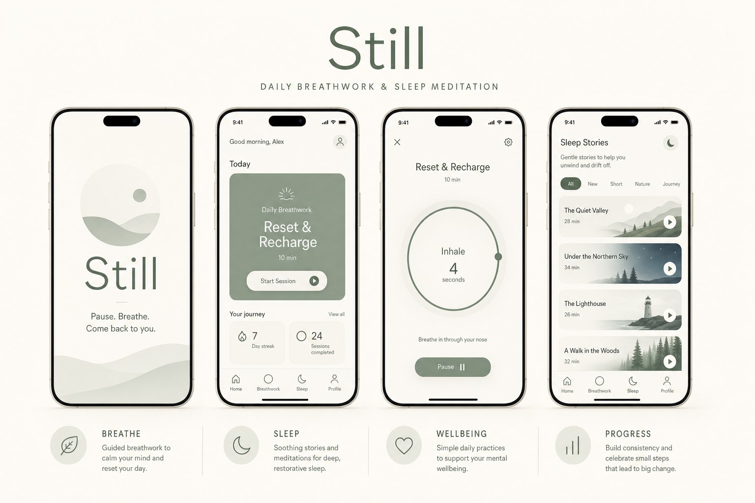 冥想 app · 极简默认