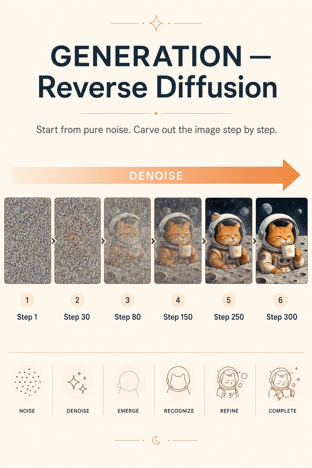 Reverse-diffusion generation diagram — auto-generated sample from article-illustration