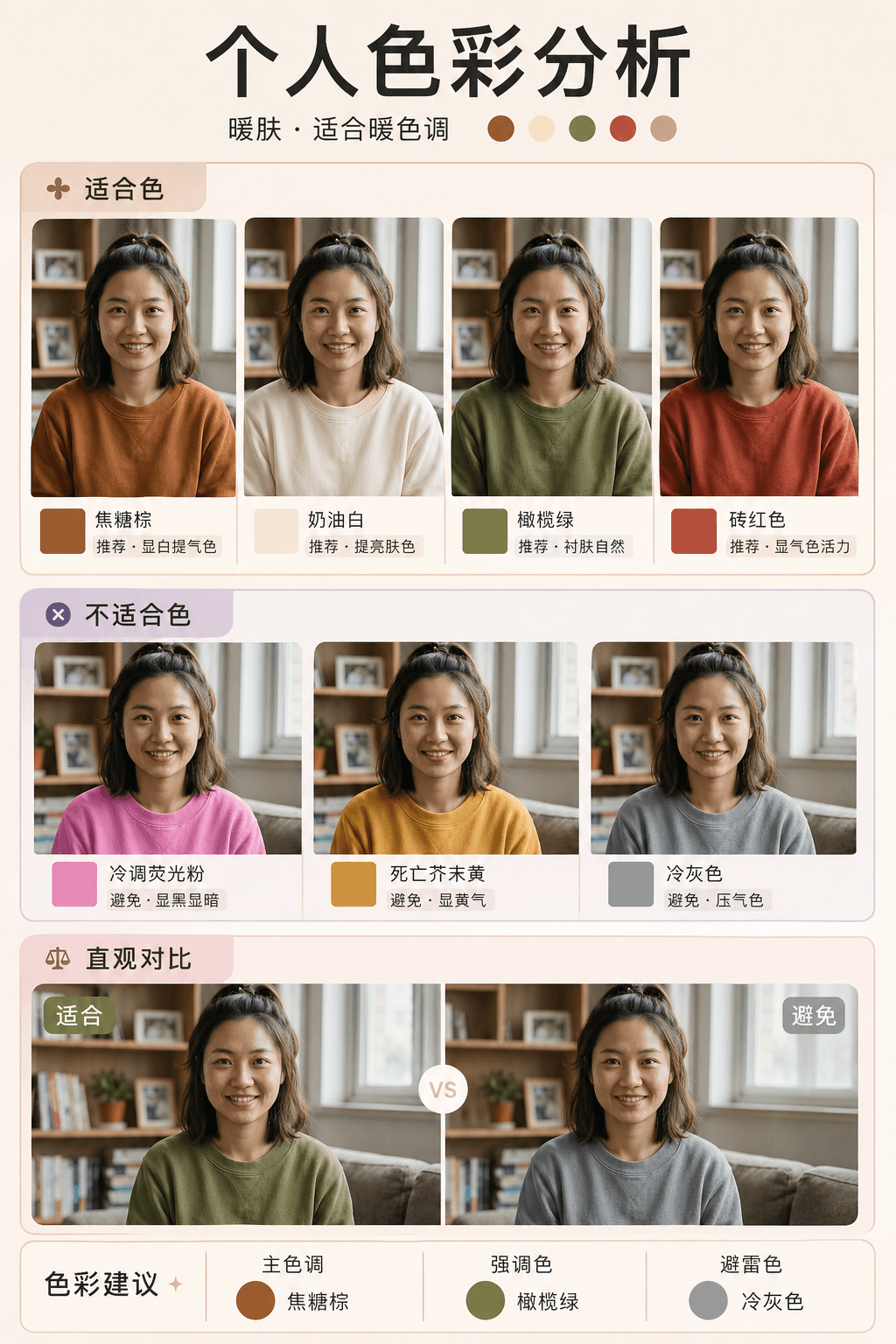 保留真实肤色的色彩分析图卡示例