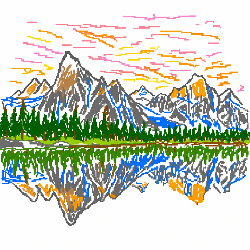 منظر جبلي مُعاد رسمه كخربشة عشوائية بأسلوب MS Paint