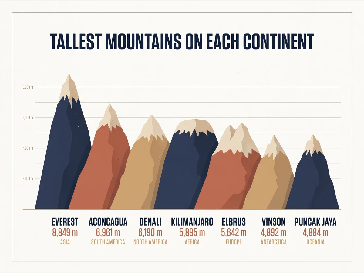 Nano Banana 2.1 image sample — tallest mountain on each continent infographic