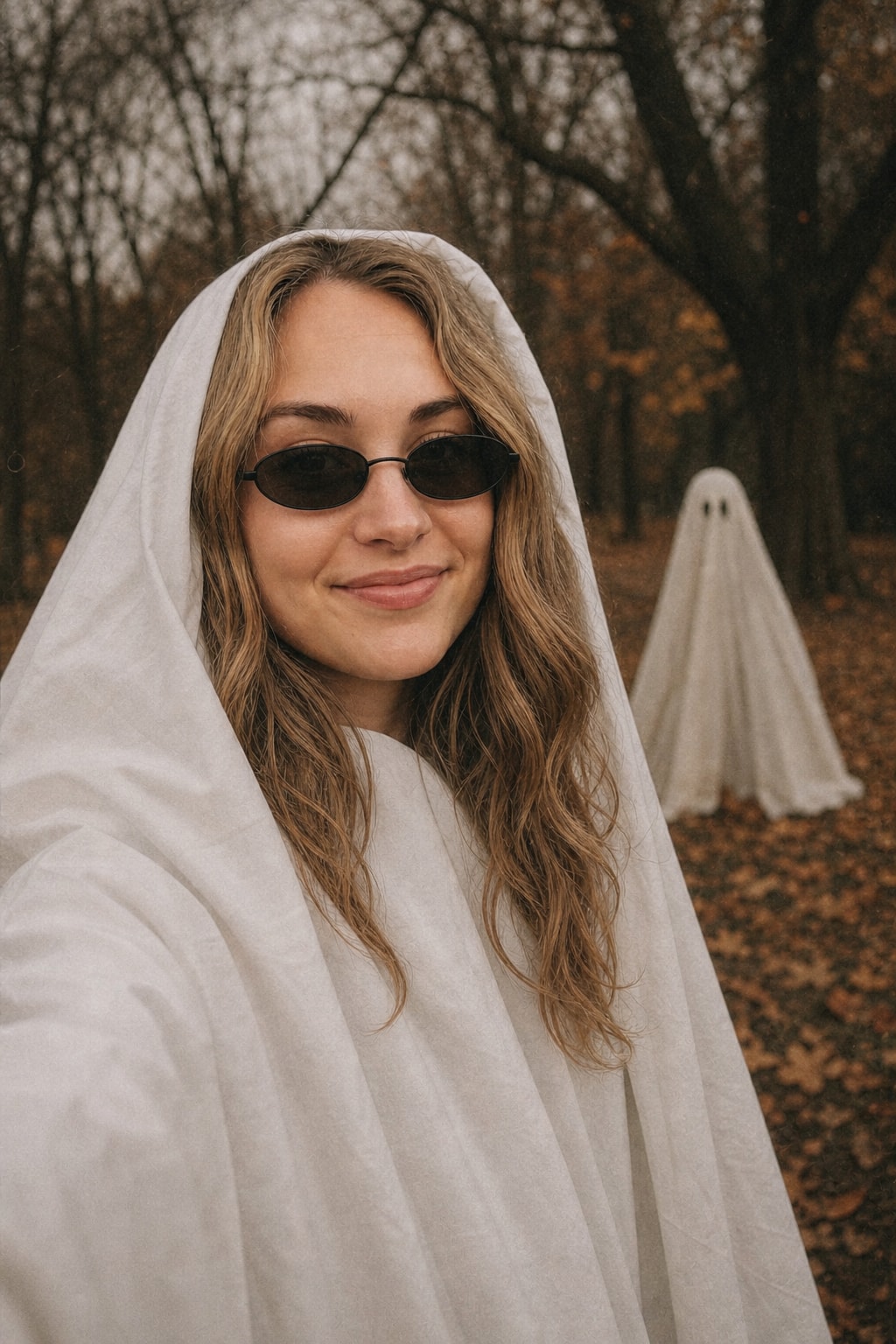 Ghost photoshoot trend — white sheet and sunglasses — After