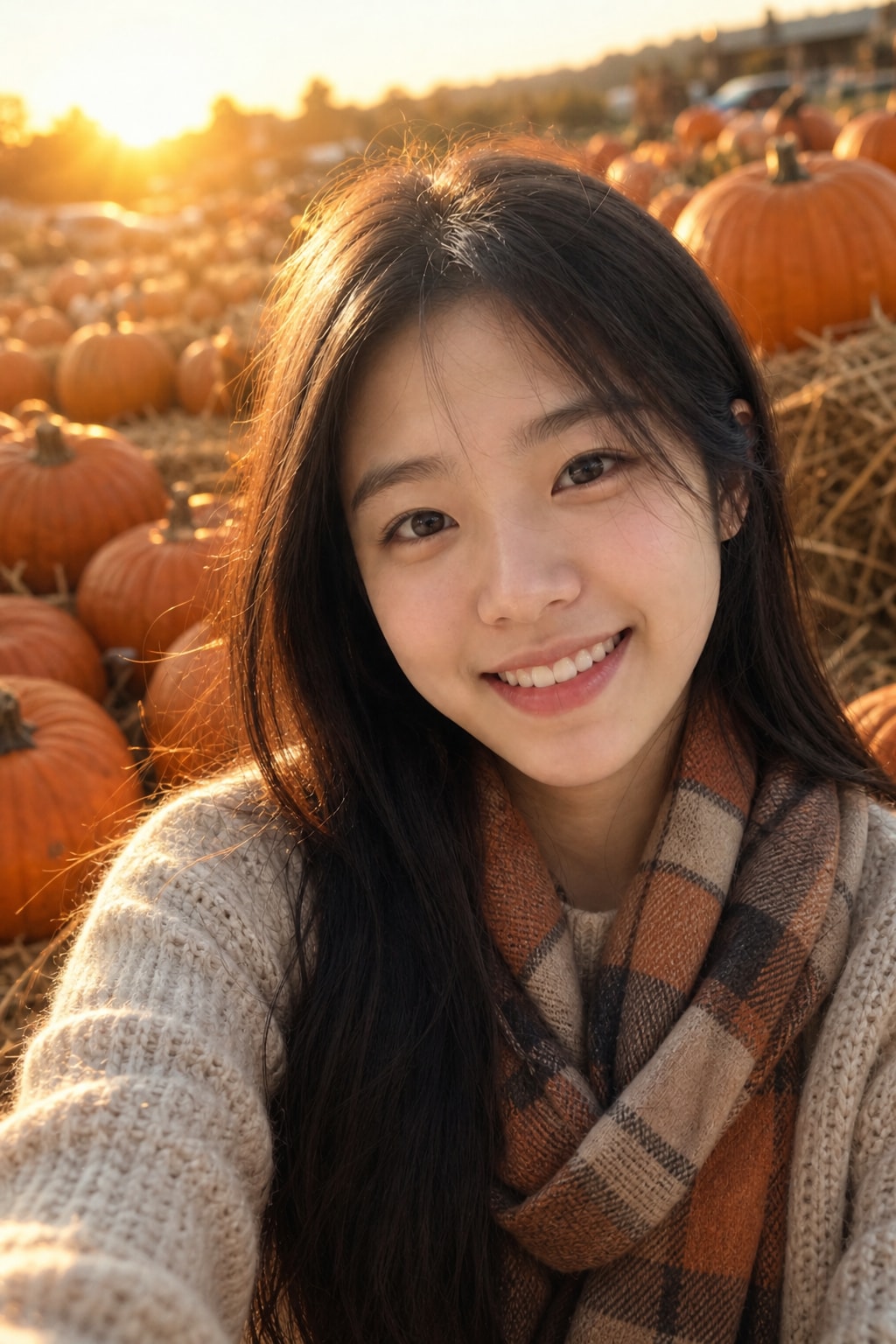 Pumpkin patch portrait — golden-hour autumn photo — After