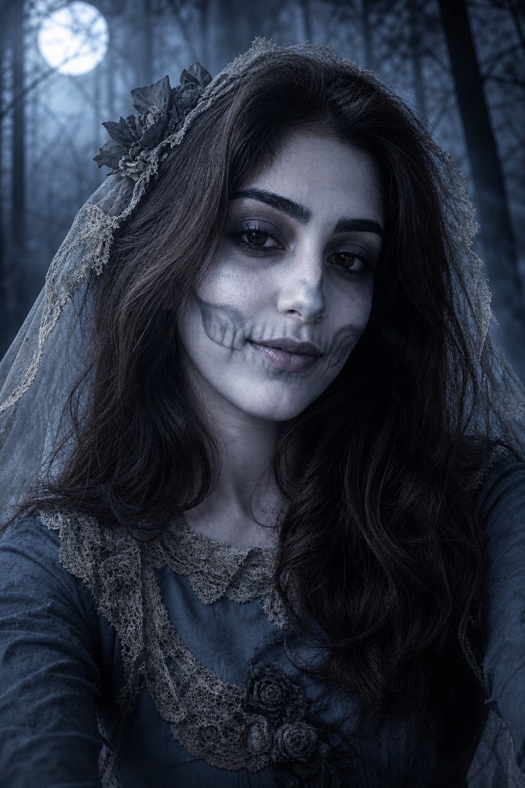 Halloween makeup filter — skeleton bride — After