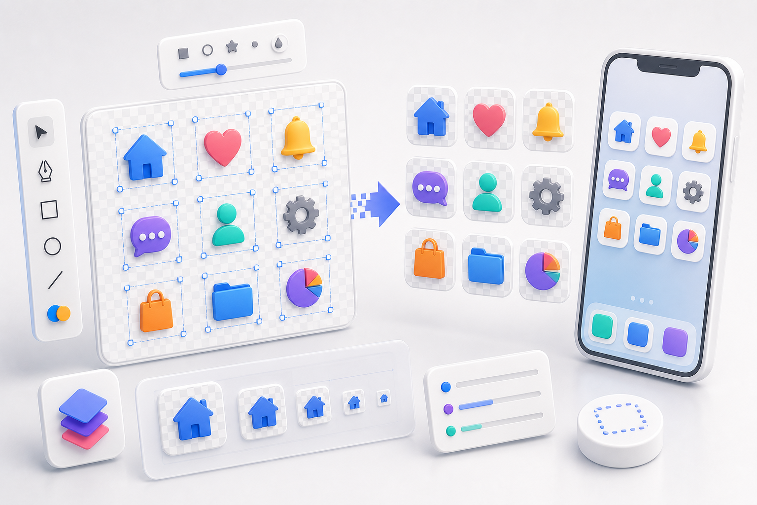 SVG icons exported into crisp PNG app interface assets