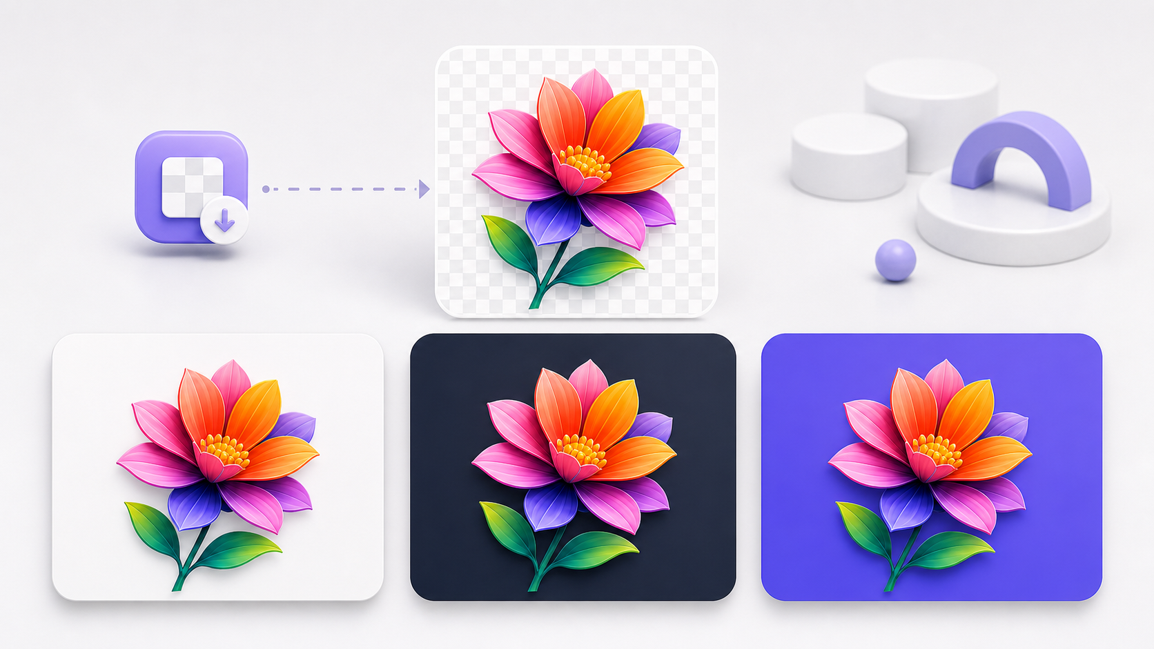 Transparent PNG icon placed on light, dark, and colored backgrounds
