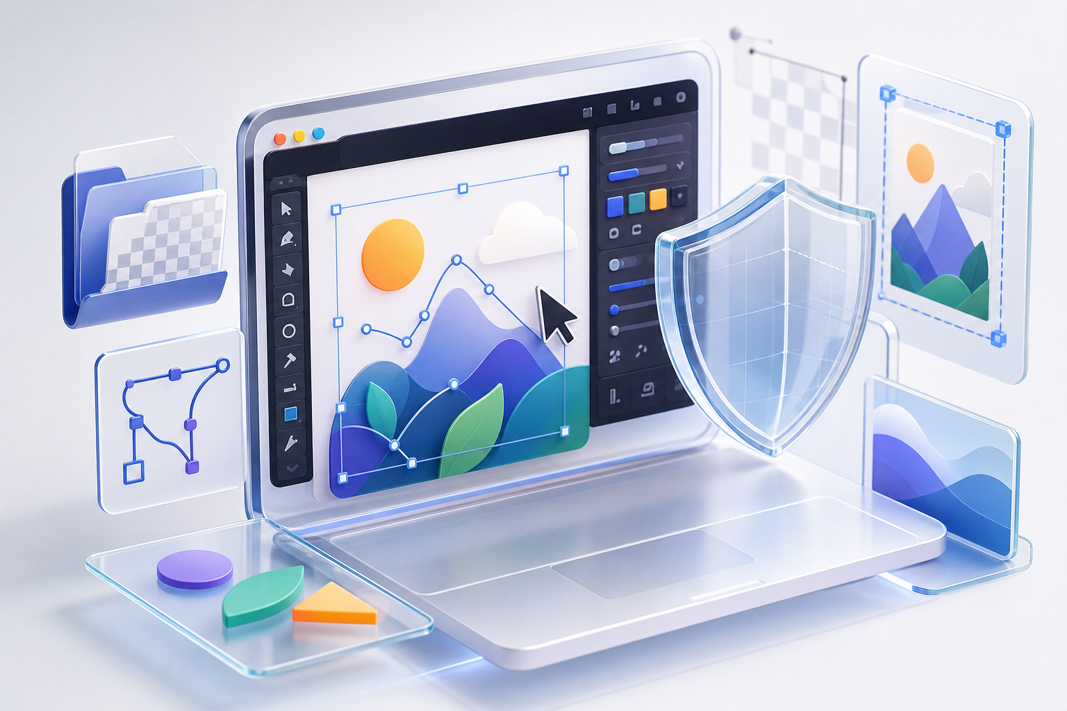 Abstract local SVG workspace protected by translucent shield geometry